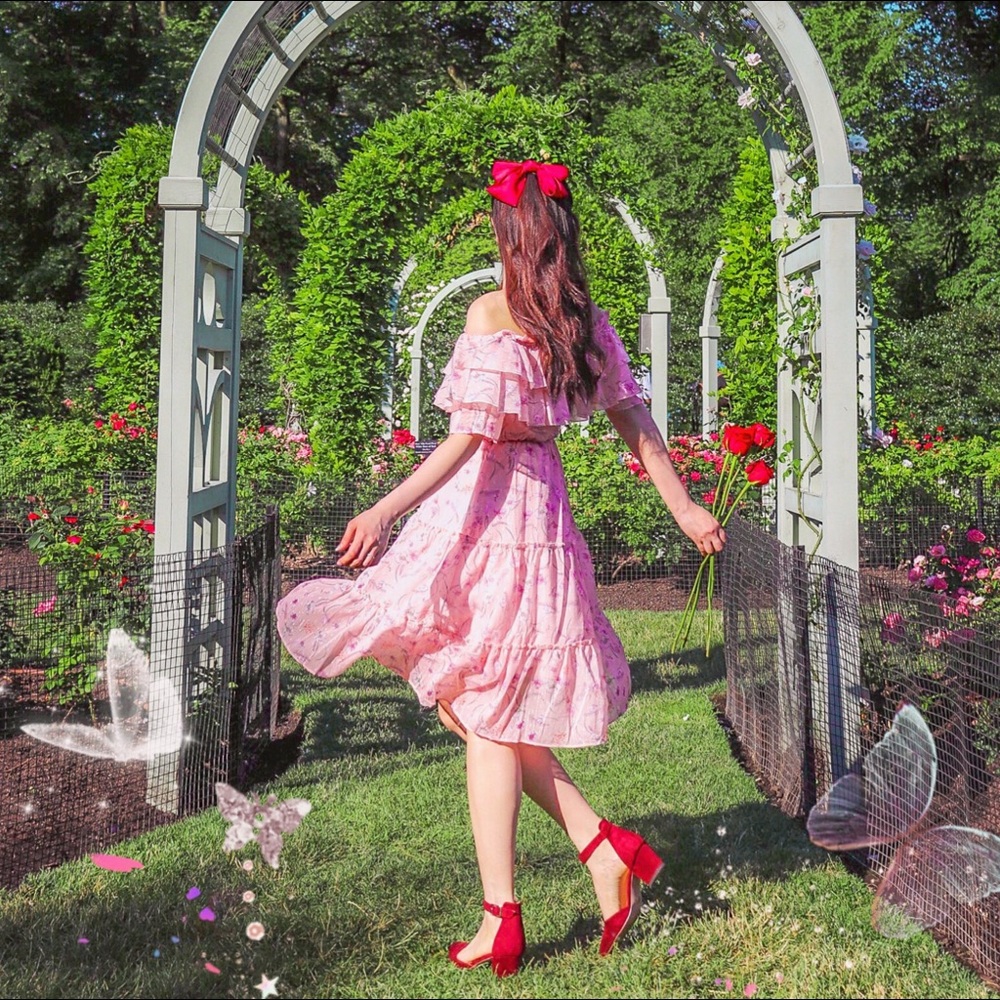 Sweet Floral Chiffon Midi Dress